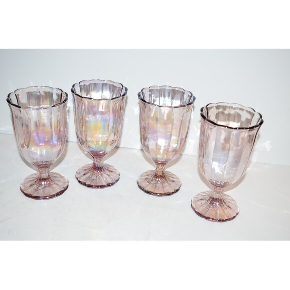 Pioneer Woman Pink Luster Finish Goblet Glasses  10oz 4 pc set Iridescent - Picture 1 of 6